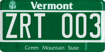 VT license plate ZRT003