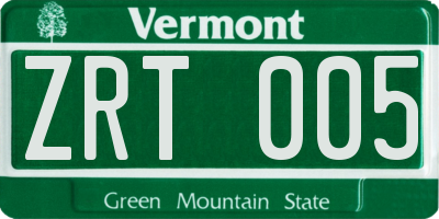 VT license plate ZRT005