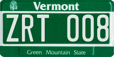 VT license plate ZRT008