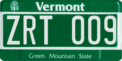 VT license plate ZRT009
