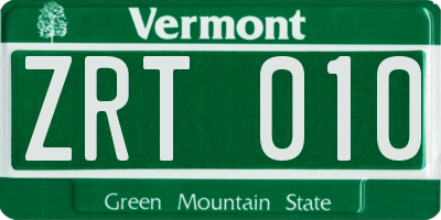 VT license plate ZRT010