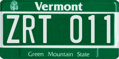 VT license plate ZRT011