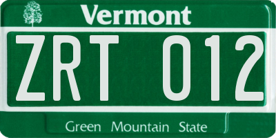 VT license plate ZRT012