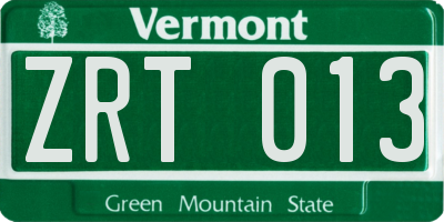 VT license plate ZRT013
