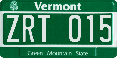 VT license plate ZRT015