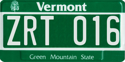 VT license plate ZRT016