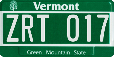 VT license plate ZRT017