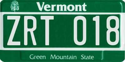 VT license plate ZRT018