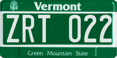VT license plate ZRT022
