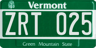 VT license plate ZRT025