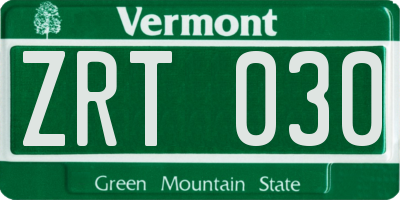 VT license plate ZRT030