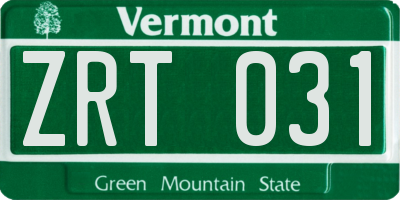 VT license plate ZRT031