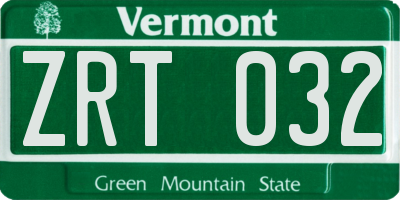 VT license plate ZRT032