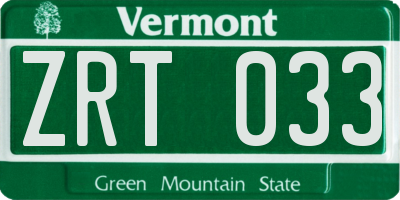 VT license plate ZRT033