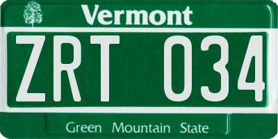 VT license plate ZRT034
