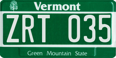 VT license plate ZRT035