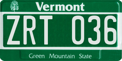 VT license plate ZRT036