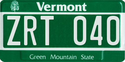 VT license plate ZRT040