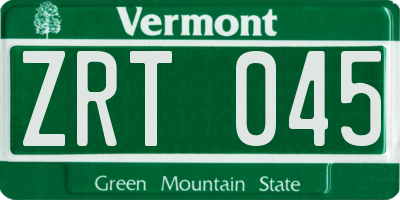 VT license plate ZRT045