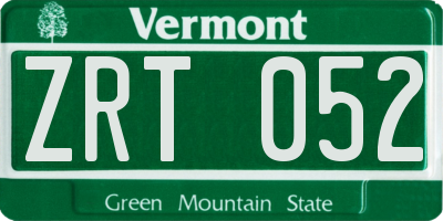 VT license plate ZRT052