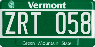 VT license plate ZRT058