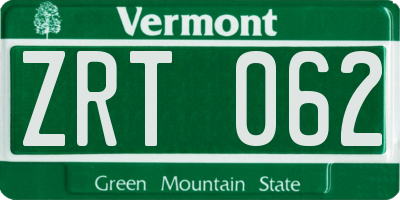 VT license plate ZRT062