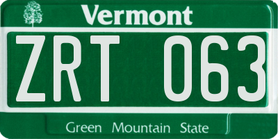 VT license plate ZRT063