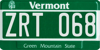 VT license plate ZRT068