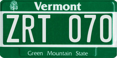 VT license plate ZRT070