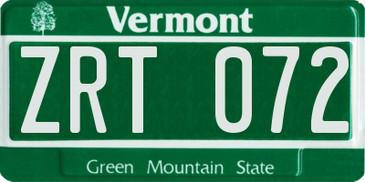 VT license plate ZRT072