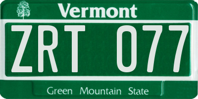 VT license plate ZRT077