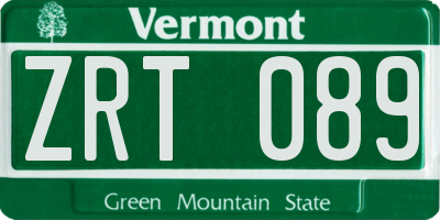 VT license plate ZRT089