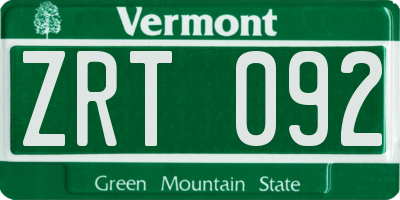 VT license plate ZRT092