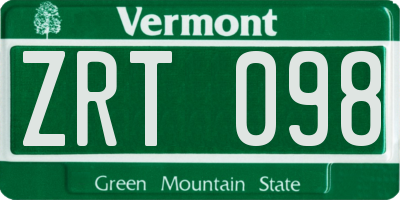 VT license plate ZRT098