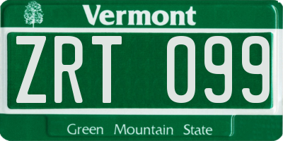 VT license plate ZRT099