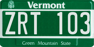 VT license plate ZRT103