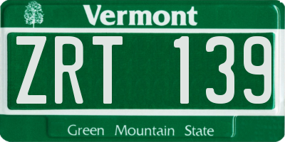VT license plate ZRT139