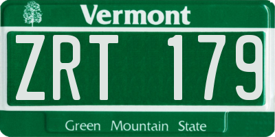 VT license plate ZRT179