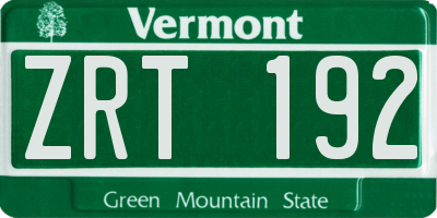 VT license plate ZRT192