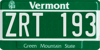 VT license plate ZRT193