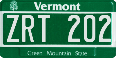 VT license plate ZRT202