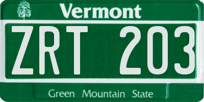 VT license plate ZRT203