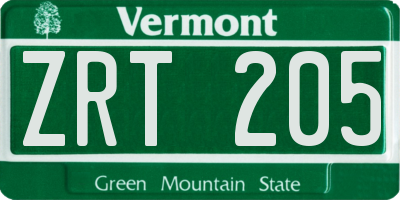VT license plate ZRT205