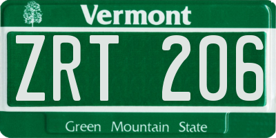 VT license plate ZRT206