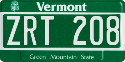 VT license plate ZRT208