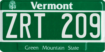 VT license plate ZRT209