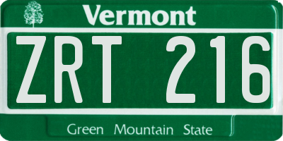 VT license plate ZRT216
