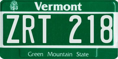 VT license plate ZRT218