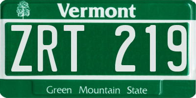 VT license plate ZRT219
