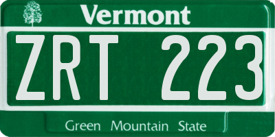 VT license plate ZRT223
